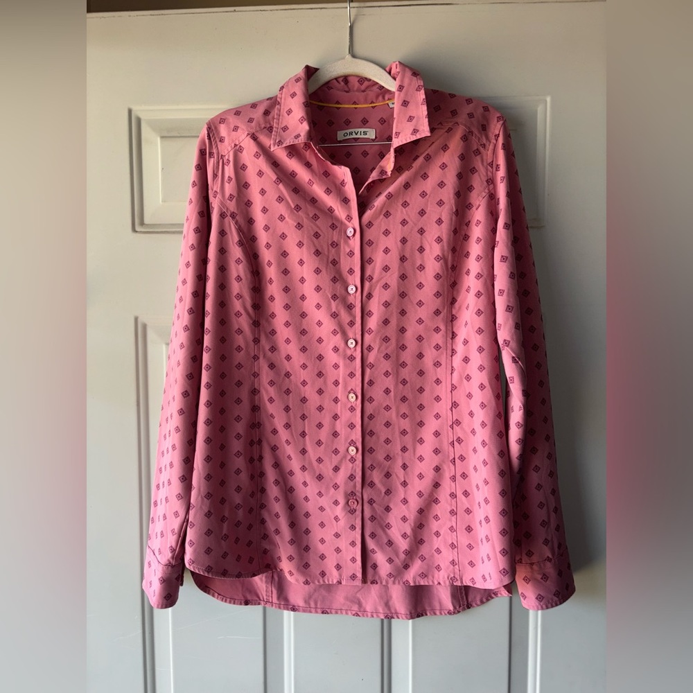 Orvis Pink Patterned Button-Front Top Size M - image 1